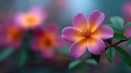 Wall Mural - a close up of a purple flower with a yellow center