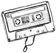 © Serena - Retro 80s cassette sketch in black and white with a transparent background