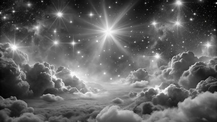 Wall Mural - grayscale cosmic cloudscape with glimmering stars