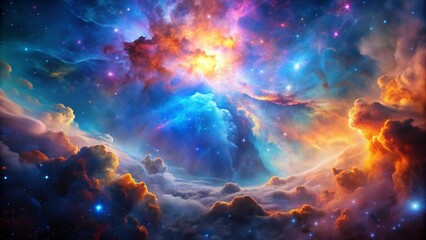 Wall Mural - glowing nebula in space: cosmic clouds of blue pink and orange