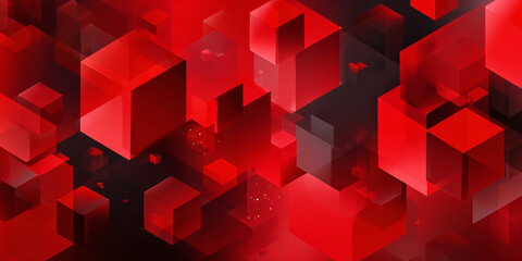 Canvas Print - abstract geometric background with cubes. red square figures on dark background. banner. 3d. glow.