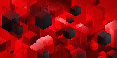 Canvas Print - abstract geometric background with cubes. red square figures on dark background. banner. 3d. glow.