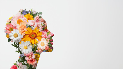 Wall Mural - Double exposure of woman's silhouette filled with colorful flowers