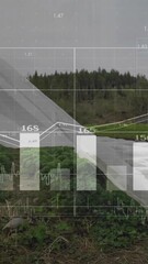 Poster - Financial data and stock market animation over agricultural field with protective covering