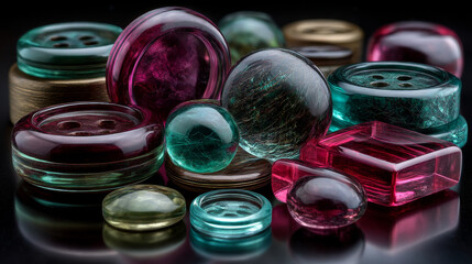 Transparent glass round and rectangle buttons various colors
