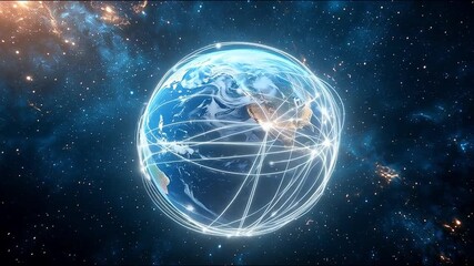Wall Mural - Planet Earth surrounded by a technological network structure