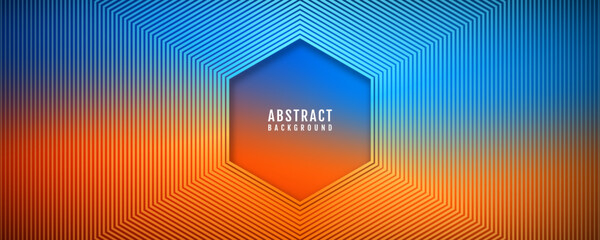 Poster - 3D blue orange techno abstract background on bright space with glowing hexagons lines effect decoration. Modern graphic design element stripes style concept for web, flyer, card, or brochure cover