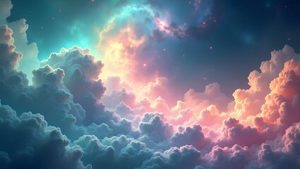 Wall Mural - Ethereal Cosmic Sky with Swirling Colorful Clouds