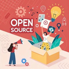 Announcing Open Source Innovation Community Empowering Creativity with bright color and vector