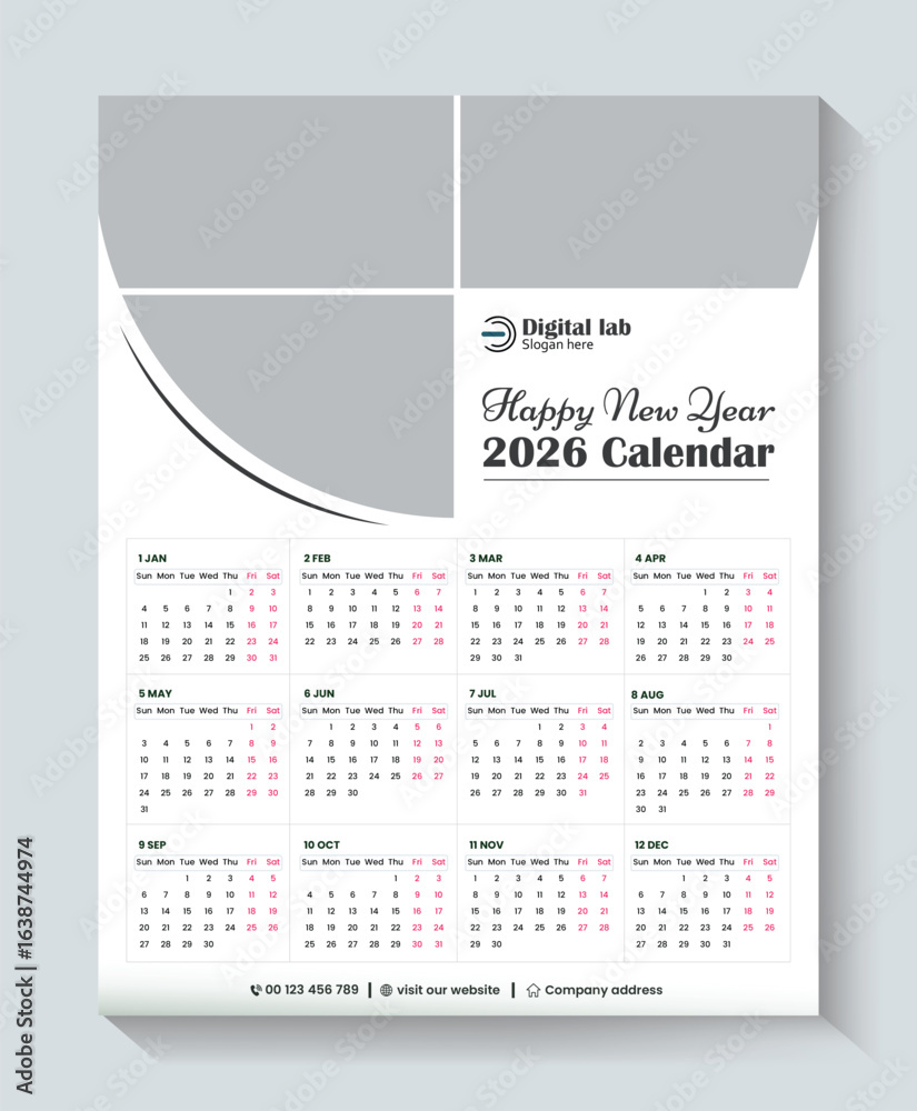 Calendar 2026, calendar 2026 week start Sunday corporate design ...