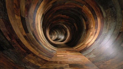 Wooden tunnel, swirling layers of wood