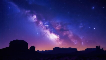Vibrant Galactic Core Over a Silhouetted Desert Horizon at Twilight