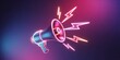 © Ajay - Neon megaphone with glowing lightning bolts, 3d marketing announcement concept designs.