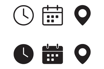 Wall Mural - Date, time, and location address icon set vector illustration.