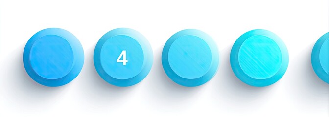 Four light-blue, 3D-styled circular buttons in a horizontal row, with one button containing the number four