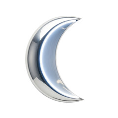a sleek, polished silver crescent moon with a reflective surface. ideal for celestial themes, luxury