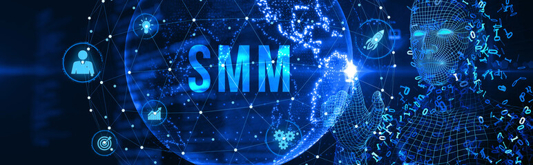 Wall Mural - Business, Technology, Internet and network concept. SMM Social Media Marketing. 3d illustration