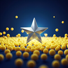 Wall Mural - shining silver star amidst golden spheres on blue abstract background