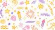 © topless.id - Festive illustration featuring colorful stars, fireworks, swirls, and other celebratory elements.