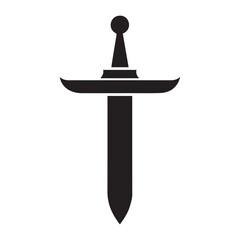Poster - Illustration of a simple black sword with a round pommel and a wide crossguard on a white background