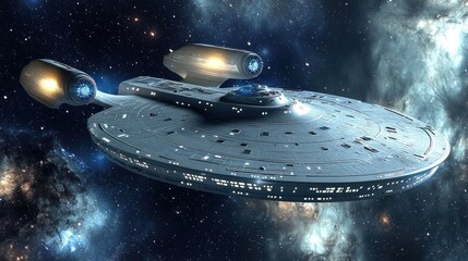 Wall Mural - A futuristic spaceship in space with a starry background.