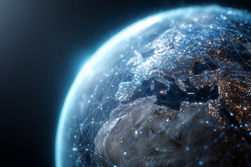 Wall Mural - a planet with a network of lights surrounding it