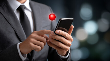 Businessman Using Smartphone With Notification Dot For Business Communication
