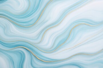 Wall Mural - elegant light blue and white abstract background with fluid marble texture and golden lines flowing 