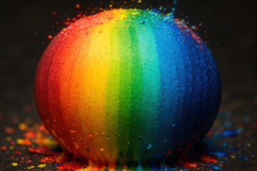 Wall Mural - A vibrant, multicolored sphere stands out against a dark backdrop, symbolizing diversity and creativity