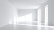 © Bisnis - Empty white room interior with windows, wooden floor, and a blank wall for design or architecture concepts
