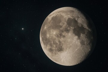 Wall Mural - A lone star gazes upon the vast expanse of space as the moon stands as a silent sentinel in the cosmic dance