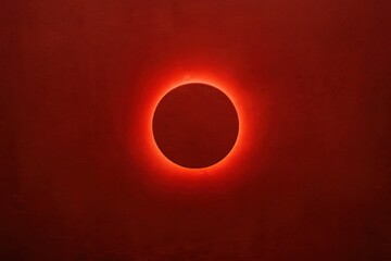 Wall Mural - A solitary red circle illuminated by a fiery glow against a dark red backdrop