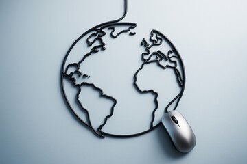 Wall Mural - computer mouse cable forming world map on light background symbolizing global internet connectivity 