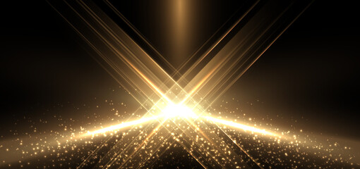 Wall Mural - abstract elegant gold glowing beam with lighting effect sparkle on black background.