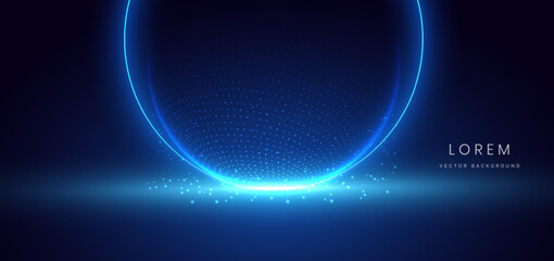 Wall Mural - blue dot glowing circle with lighting effect and sparkle on dark blue background.