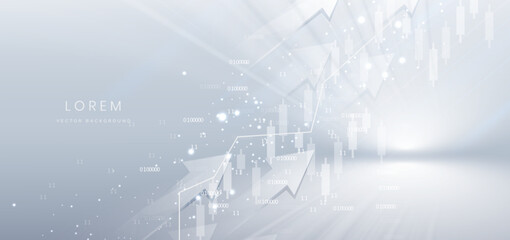 Wall Mural - finance arrow up chart stock market growth glowing light effect on grey background.
