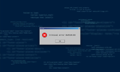 Operating system critical error warning. Retro user interface window with system failure. Software tech crash or bug report concept. Vector illustration for digital UI themes.