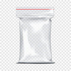 Wall Mural - empty clear plastic pouch package with zip lock. realistic 3d vector mockup. transparent glossy zipp