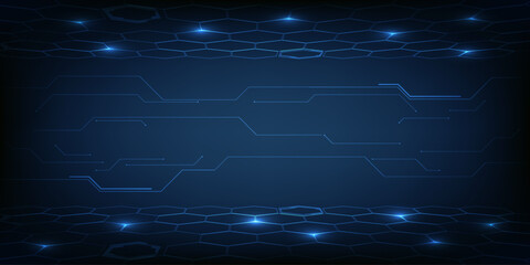 Wall Mural - Vector illustrations of abstract blue digital hi tech background with horizontal copy space and digital element circuit pattern.Digital technology concept.