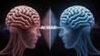 © Sohail - AI War: A striking visual representation of the impending struggle between artificial and human intelligence, with two stylized brain halves, and a dynamic clash of red and blue colors.