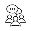 © adobe - Group of people communicating with a speech bubble above them in a simple black and white line drawing style