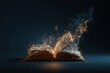 © imageSTOCK - Futuristic glowing book emitting sparks of knowledge in a low polygonal style set against a dark background