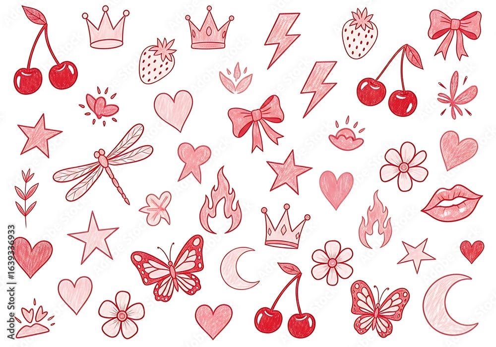 seamless pattern with hearts and flowers Stock Illustration | Adobe Stock