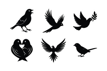 bird flying and perched silhouettes collection for nature wildlife and animal design vector silhouet