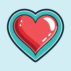 Poster - Stylized Red Heart with Teal Outline on Light Blue Background Image