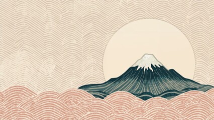 abstract geometric design incorporating wave lines and mountain motifs in a 2d eastern-themed backgr