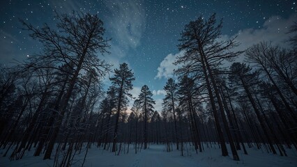 Wall Mural - night sky filled with stars over the forest