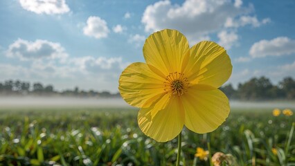 Wall Mural - Radiant yellow bloom with a fresh spring scenery