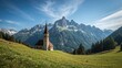 © TheWaterMeloonProjec - A breathtaking landscape featuring an old church set against rugged mountain ranges in a lush valley.