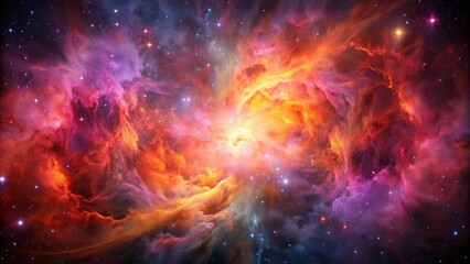 Wall Mural - pink and orange nebula in dark space